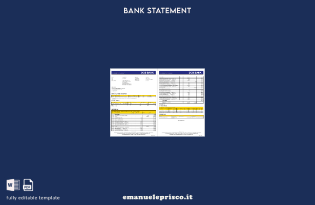 modello di pagine di parole dell'estratto conto bancario DCB India in stile veri